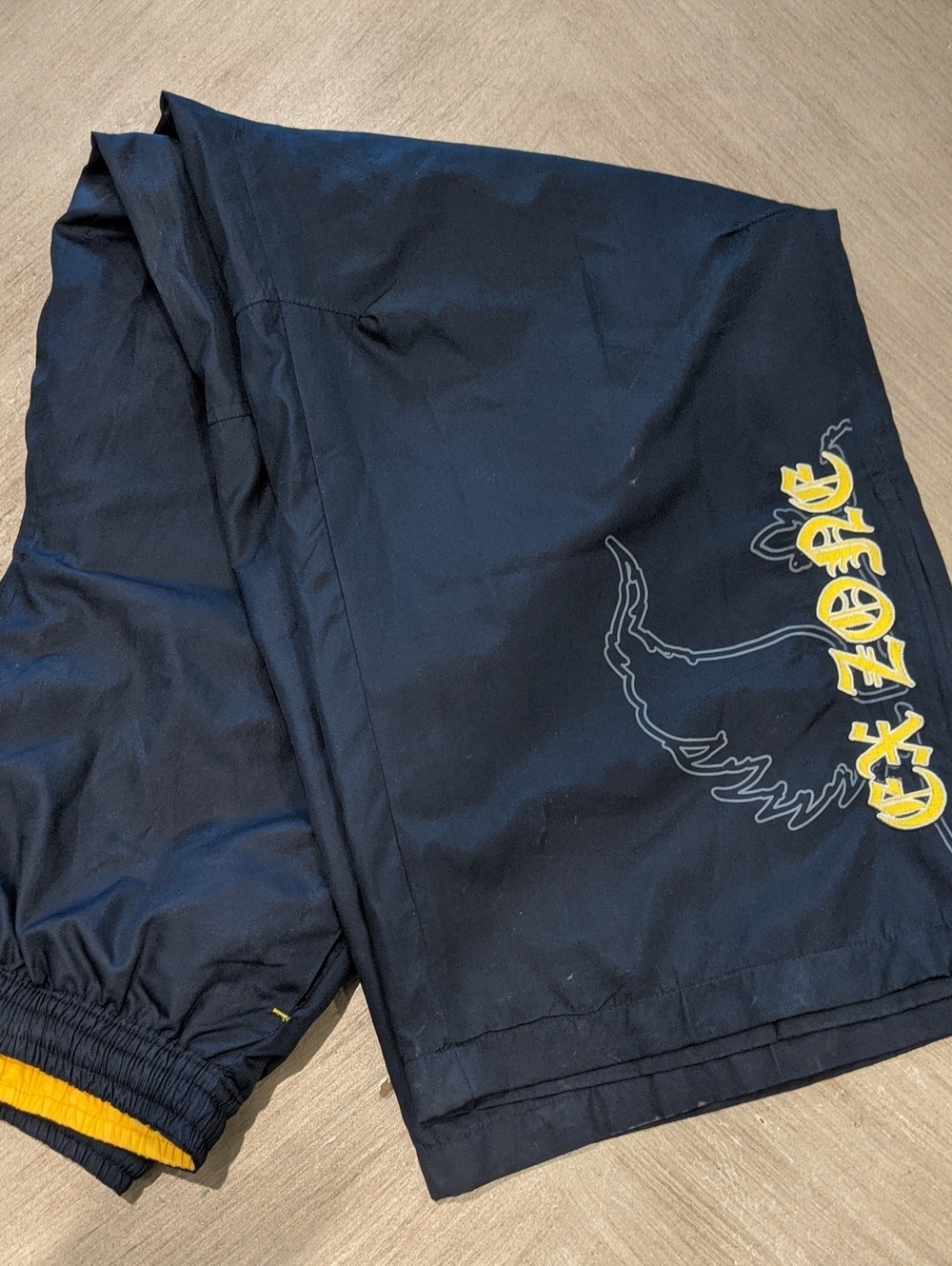 Navy & Yellow Athletic Track Pants with Logo Graphic